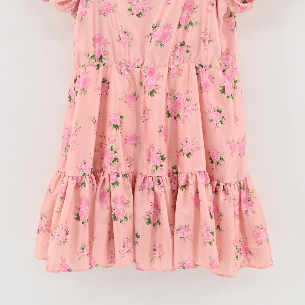 LoveShackFancy Cecile Mini Dress Womens Size 2 Pink Floral Puff Sleeve Tiered - Picture 12 of 12